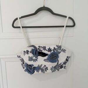Josie Natori Blue and White Crop Tank Small